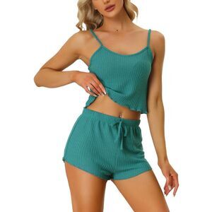 Lounge Pajamas Cami Tops with Shorts Sleepwear Knit Camisole Sets Peacock Green